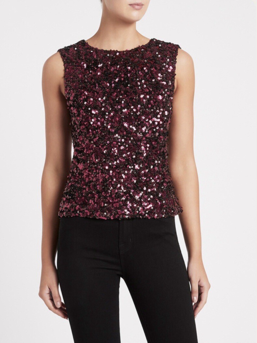 Rebecca Taylor Plum Sleeveless Stretch Sequin Jewel Top